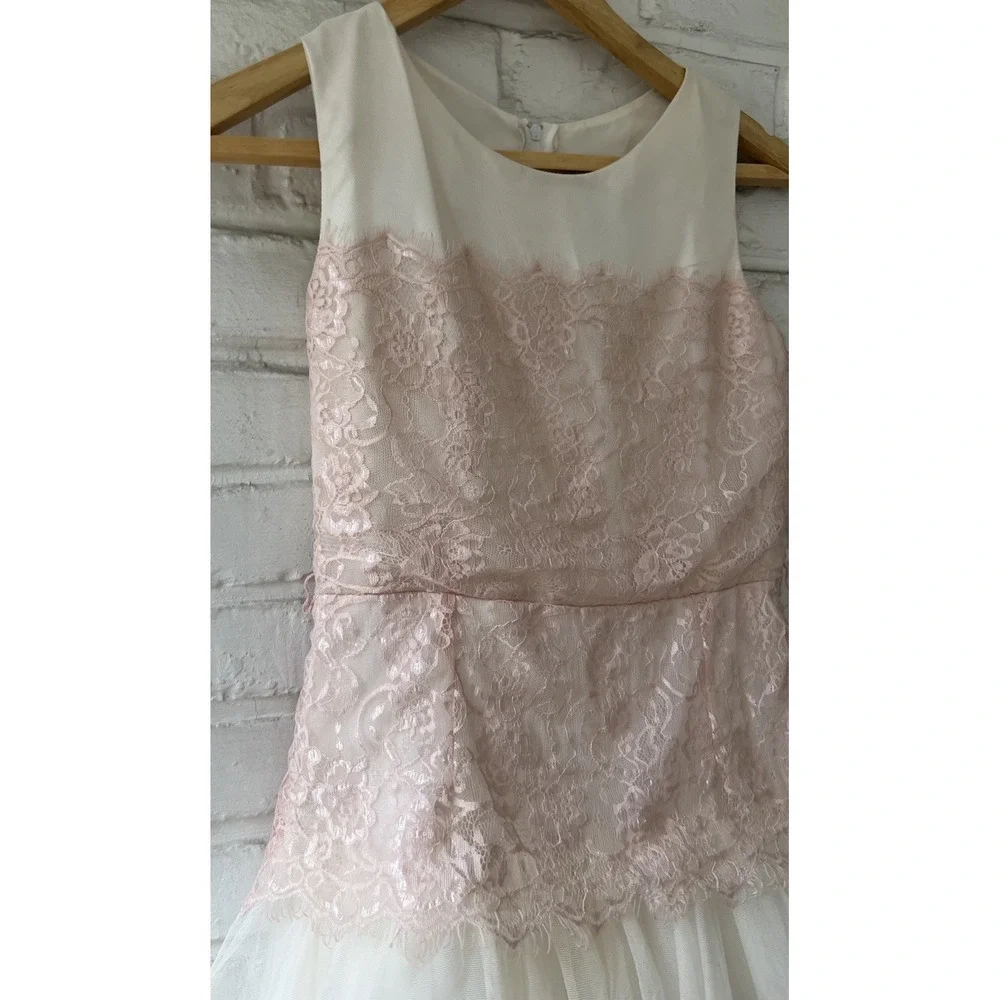 Chantilly Place Girls Size 14 Dress Pink Lace Drop Waist Tulle Formal Pageant